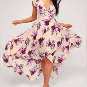 Lulus French Countryside Blush Floral Print High-Low Dress